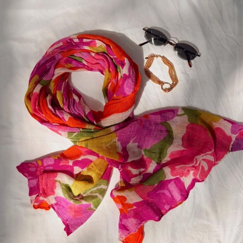 Tropical multicolor floral print lightweight scarf